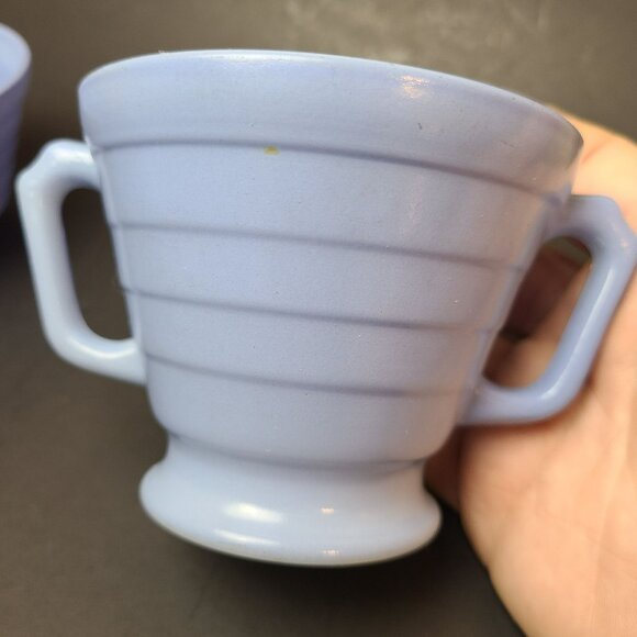 Lot (3) Vintage Hazel Atlas Platonite Moderntone Sugar Bowl & Two Cups Mugs - Picture 3 of 15